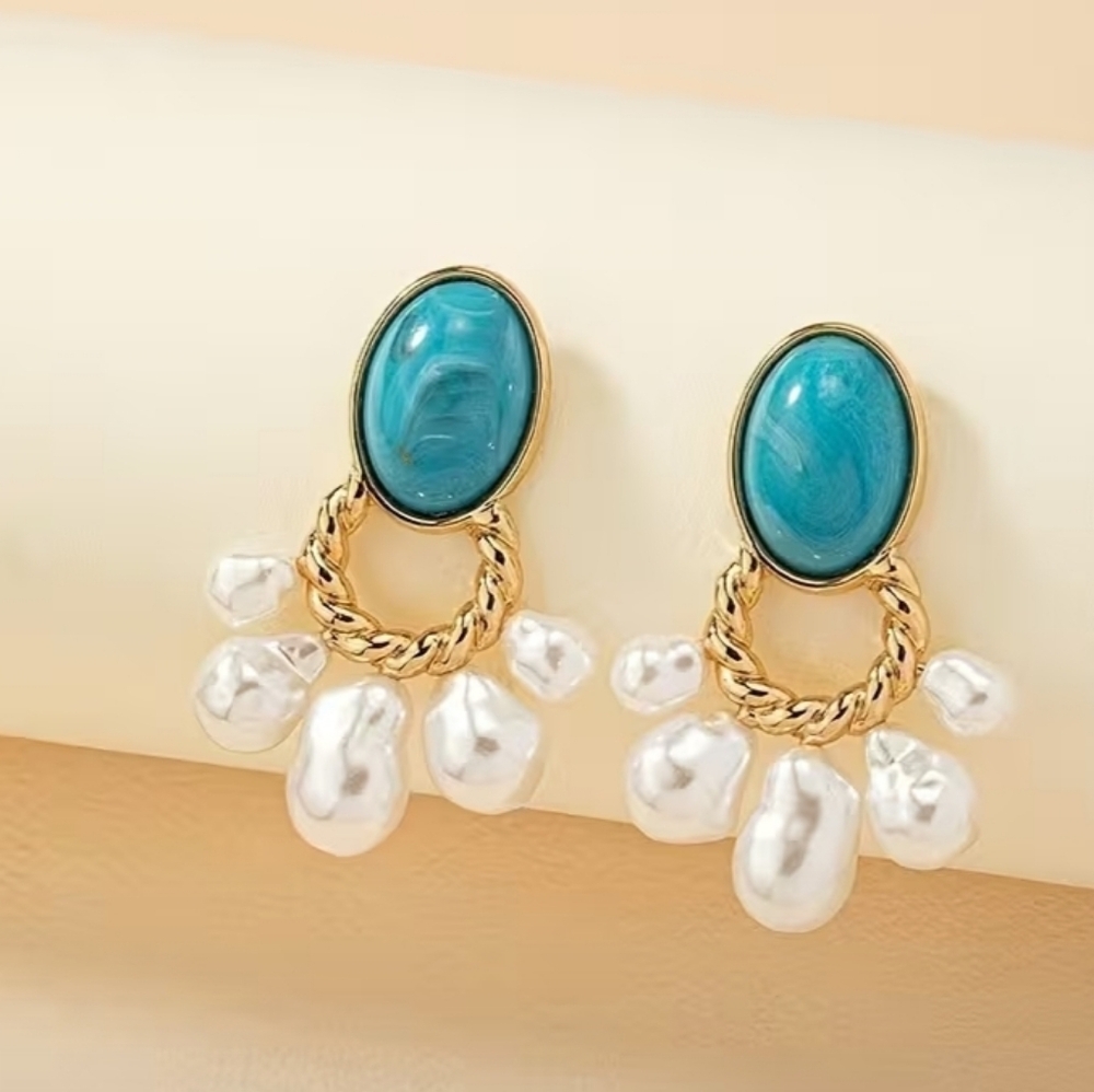 Gold and Blue Dangle Earrings